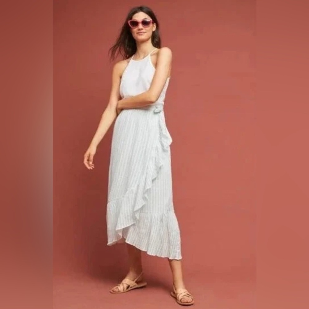 Maeve Gloria Striped Wrap Skirt in Blue and White
